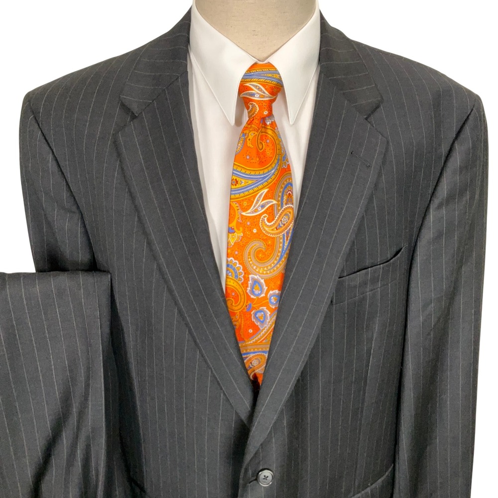 Hart Schaffner Marx Gold Suit Mens 48XL Charcoal Pinstripe 2-Button  Executive